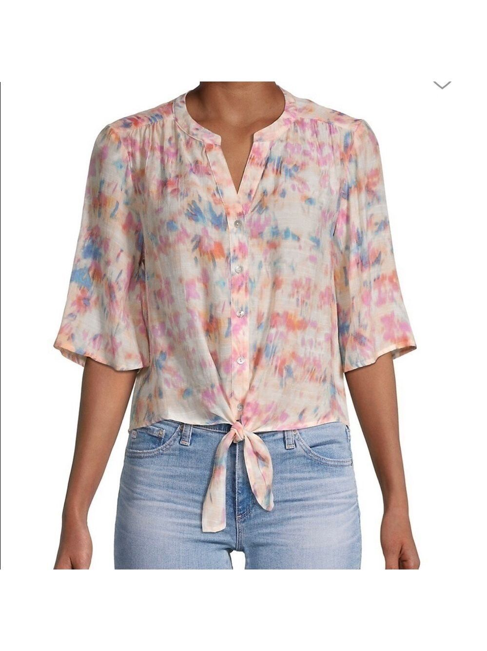 NANETTE Lepore Watercolor Sand Print Tie Waist Blouse Xs